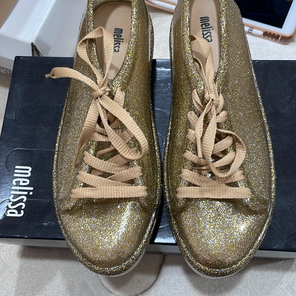 Gold glitter, Melissa, sneakers